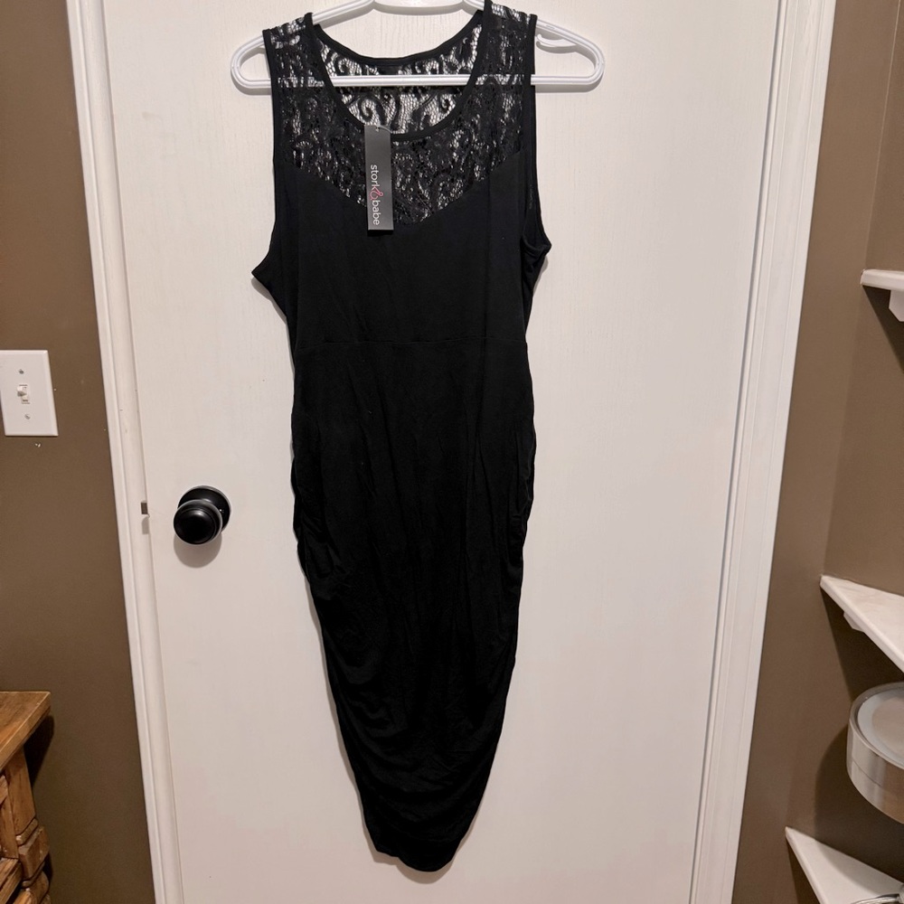NWT Stork&babe maternity‎ black lace dress size L